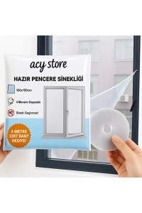 100*150 Cm Hazır Pencere Sinekliği 4 Mt Bant Hediye Tak Çıkar Tül Kesilebilir Cırt Bantlı